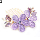 Women Fashion Floral Design Alloy Rhinestone Barrette Hair Clip Comb Hairpin