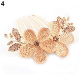 Women Fashion Floral Design Alloy Rhinestone Barrette Hair Clip Comb Hairpin