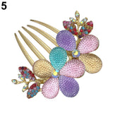 Women Fashion Floral Design Alloy Rhinestone Barrette Hair Clip Comb Hairpin