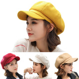 British Style Felt Solid Color Wide Brim Women Beret Winter Warm Peaked Cap Hat