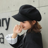 British Style Felt Solid Color Wide Brim Women Beret Winter Warm Peaked Cap Hat
