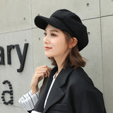 British Style Felt Solid Color Wide Brim Women Beret Winter Warm Peaked Cap Hat