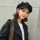 British Style Felt Solid Color Wide Brim Women Beret Winter Warm Peaked Cap Hat