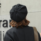 British Style Felt Solid Color Wide Brim Women Beret Winter Warm Peaked Cap Hat