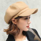 British Style Felt Solid Color Wide Brim Women Beret Winter Warm Peaked Cap Hat