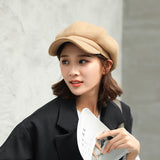 British Style Felt Solid Color Wide Brim Women Beret Winter Warm Peaked Cap Hat