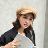 British Style Felt Solid Color Wide Brim Women Beret Winter Warm Peaked Cap Hat