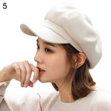 British Style Felt Solid Color Wide Brim Women Beret Winter Warm Peaked Cap Hat