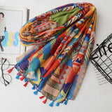 Fashion Women Color Blocking Geometry Pattern Scarf Tassel Travel Shawl Cover Up - ENSEIGNE DENIS
