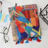 Fashion Women Color Blocking Geometry Pattern Scarf Tassel Travel Shawl Cover Up - ENSEIGNE DENIS
