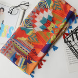 Fashion Women Color Blocking Geometry Pattern Scarf Tassel Travel Shawl Cover Up - ENSEIGNE DENIS