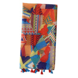 Fashion Women Color Blocking Geometry Pattern Scarf Tassel Travel Shawl Cover Up - ENSEIGNE DENIS