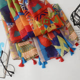 Fashion Women Color Blocking Geometry Pattern Scarf Tassel Travel Shawl Cover Up - ENSEIGNE DENIS