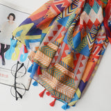 Fashion Women Color Blocking Geometry Pattern Scarf Tassel Travel Shawl Cover Up - ENSEIGNE DENIS