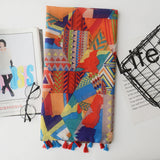 Fashion Women Color Blocking Geometry Pattern Scarf Tassel Travel Shawl Cover Up - ENSEIGNE DENIS