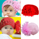 Baby Toddler Beanie Hat Flower Hand Crochet Knit Cap Kids Girls Winter Warm