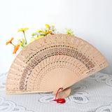 Vintage Wooden Hollow Flower Folding Chinese Traditional Hand Fan Wedding Favour