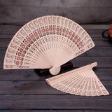 Vintage Wooden Hollow Flower Folding Chinese Traditional Hand Fan Wedding Favour