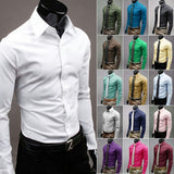 Men's Stylish Casual Solid Color Slim Fit Dress Shirt Long Sleeve Business Top - ENSEIGNE DENIS