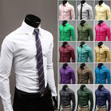 Men's Stylish Casual Solid Color Slim Fit Dress Shirt Long Sleeve Business Top - ENSEIGNE DENIS