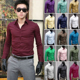 Men's Stylish Casual Solid Color Slim Fit Dress Shirt Long Sleeve Business Top - ENSEIGNE DENIS