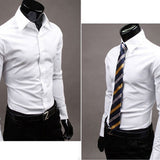 Men's Stylish Casual Solid Color Slim Fit Dress Shirt Long Sleeve Business Top - ENSEIGNE DENIS