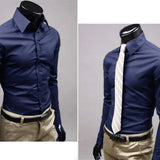 Men's Stylish Casual Solid Color Slim Fit Dress Shirt Long Sleeve Business Top - ENSEIGNE DENIS