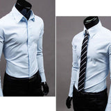 Men's Stylish Casual Solid Color Slim Fit Dress Shirt Long Sleeve Business Top - ENSEIGNE DENIS