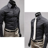 Men's Stylish Casual Solid Color Slim Fit Dress Shirt Long Sleeve Business Top - ENSEIGNE DENIS