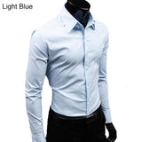 Men's Stylish Casual Solid Color Slim Fit Dress Shirt Long Sleeve Business Top - ENSEIGNE DENIS