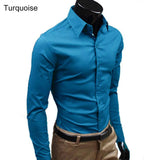 Men's Stylish Casual Solid Color Slim Fit Dress Shirt Long Sleeve Business Top - ENSEIGNE DENIS