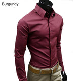 Men's Stylish Casual Solid Color Slim Fit Dress Shirt Long Sleeve Business Top - ENSEIGNE DENIS