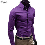 Men's Stylish Casual Solid Color Slim Fit Dress Shirt Long Sleeve Business Top - ENSEIGNE DENIS
