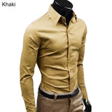 Men's Stylish Casual Solid Color Slim Fit Dress Shirt Long Sleeve Business Top - ENSEIGNE DENIS