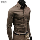 Men's Stylish Casual Solid Color Slim Fit Dress Shirt Long Sleeve Business Top - ENSEIGNE DENIS
