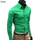 Men's Stylish Casual Solid Color Slim Fit Dress Shirt Long Sleeve Business Top - ENSEIGNE DENIS