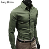 Men's Stylish Casual Solid Color Slim Fit Dress Shirt Long Sleeve Business Top - ENSEIGNE DENIS