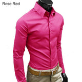 Men's Stylish Casual Solid Color Slim Fit Dress Shirt Long Sleeve Business Top - ENSEIGNE DENIS