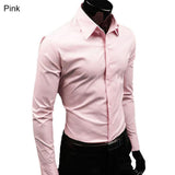 Men's Stylish Casual Solid Color Slim Fit Dress Shirt Long Sleeve Business Top - ENSEIGNE DENIS