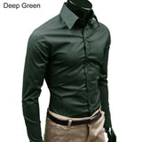 Men's Stylish Casual Solid Color Slim Fit Dress Shirt Long Sleeve Business Top - ENSEIGNE DENIS