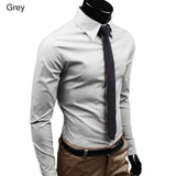 Men's Stylish Casual Solid Color Slim Fit Dress Shirt Long Sleeve Business Top - ENSEIGNE DENIS
