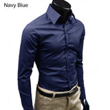 Men's Stylish Casual Solid Color Slim Fit Dress Shirt Long Sleeve Business Top - ENSEIGNE DENIS