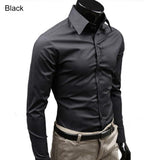 Men's Stylish Casual Solid Color Slim Fit Dress Shirt Long Sleeve Business Top - ENSEIGNE DENIS