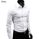 Men's Stylish Casual Solid Color Slim Fit Dress Shirt Long Sleeve Business Top - ENSEIGNE DENIS