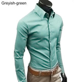 Men's Stylish Casual Solid Color Slim Fit Dress Shirt Long Sleeve Business Top - ENSEIGNE DENIS