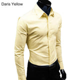 Men's Stylish Casual Solid Color Slim Fit Dress Shirt Long Sleeve Business Top - ENSEIGNE DENIS