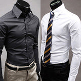 Men's Fashion Casual Solid Candy Color Long Sleeve Slim Fit Dress Shirt Top