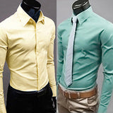 Men's Fashion Casual Solid Candy Color Long Sleeve Slim Fit Dress Shirt Top