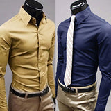 Men's Fashion Casual Solid Candy Color Long Sleeve Slim Fit Dress Shirt Top