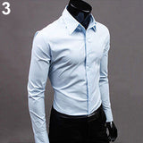 Men's Fashion Casual Solid Candy Color Long Sleeve Slim Fit Dress Shirt Top